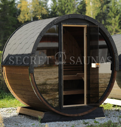 SaunaLife Model EE6G Sauna Barrel Glass Front with Back Benches - Secret Saunas