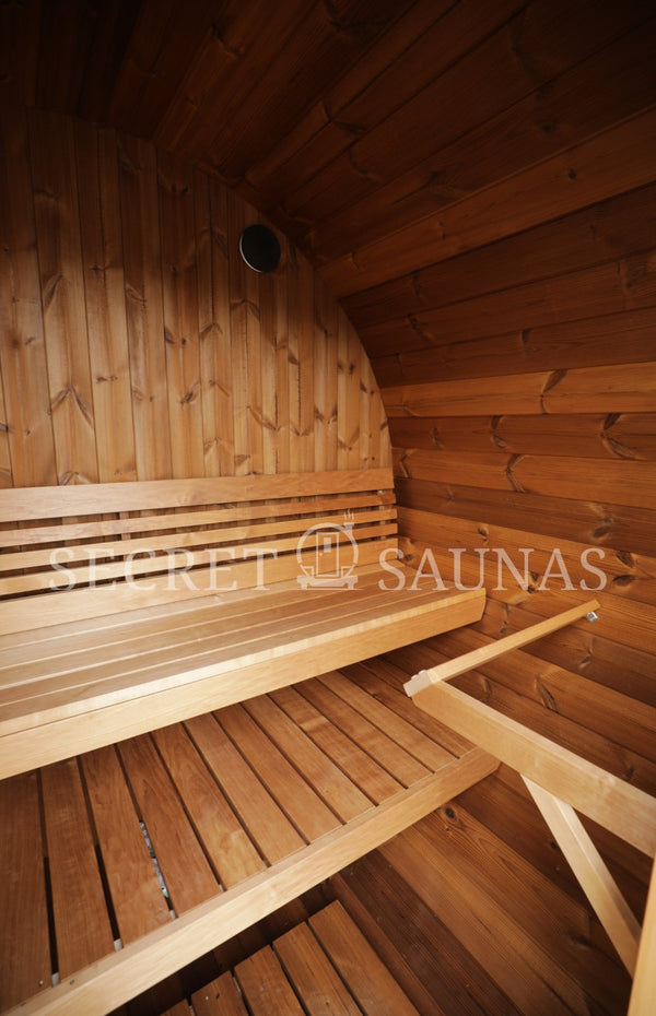 SaunaLife Model EE6G Sauna Barrel Glass Front with Back Benches - Secret Saunas